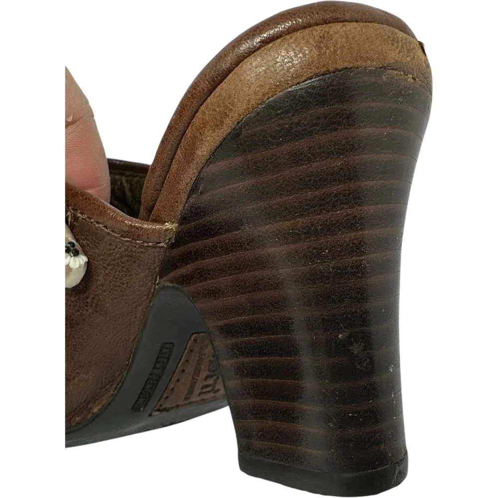 Born Concepts Heeled Mules 7/38 Leather Pony Hair-On Leopard Cowgirl Ranchcore